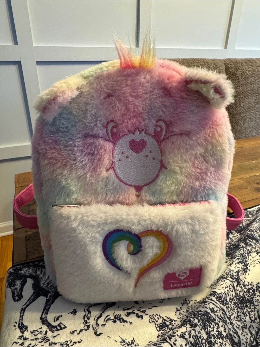 Loungefly Pastel Rainbow Care Bears Plush Kids Backpack - Pink & Multi VGUC